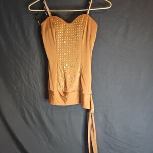 Xoxo Brown Gold Studded Top Size Xs